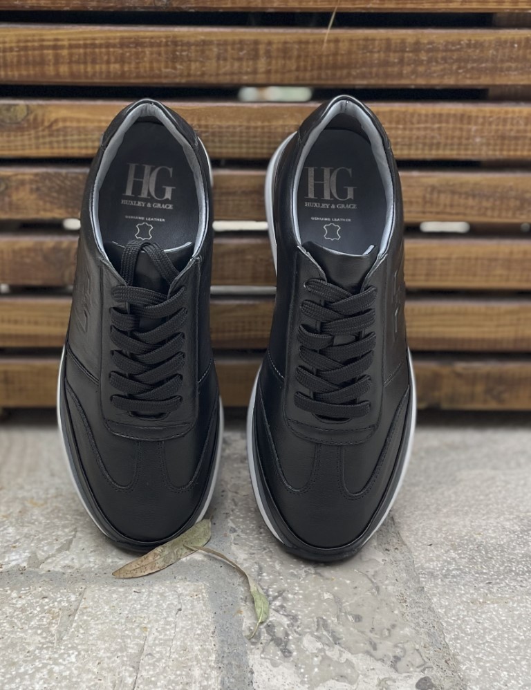 Ανδρικά μαύρα δερμάτινα casual Sneakers με ανάγλυφο σχέδιο HG175543 φωτογραφία